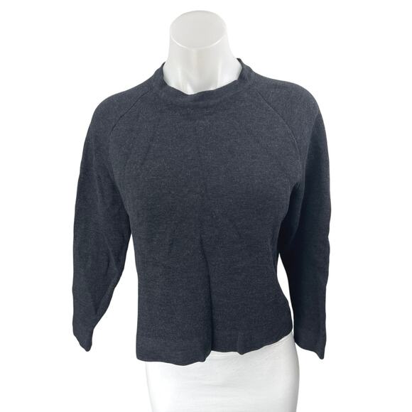 Alpha60 100% Merino Wool Black Knit Mock Neck Long Sleeve Crop Sweater Top Sz S - Picture 1 of 4